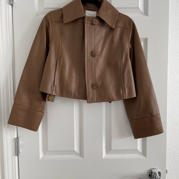 VINCE Women’s Leather Cropped Jacket, Color Brown, Size XXS - Picture 6 of 10